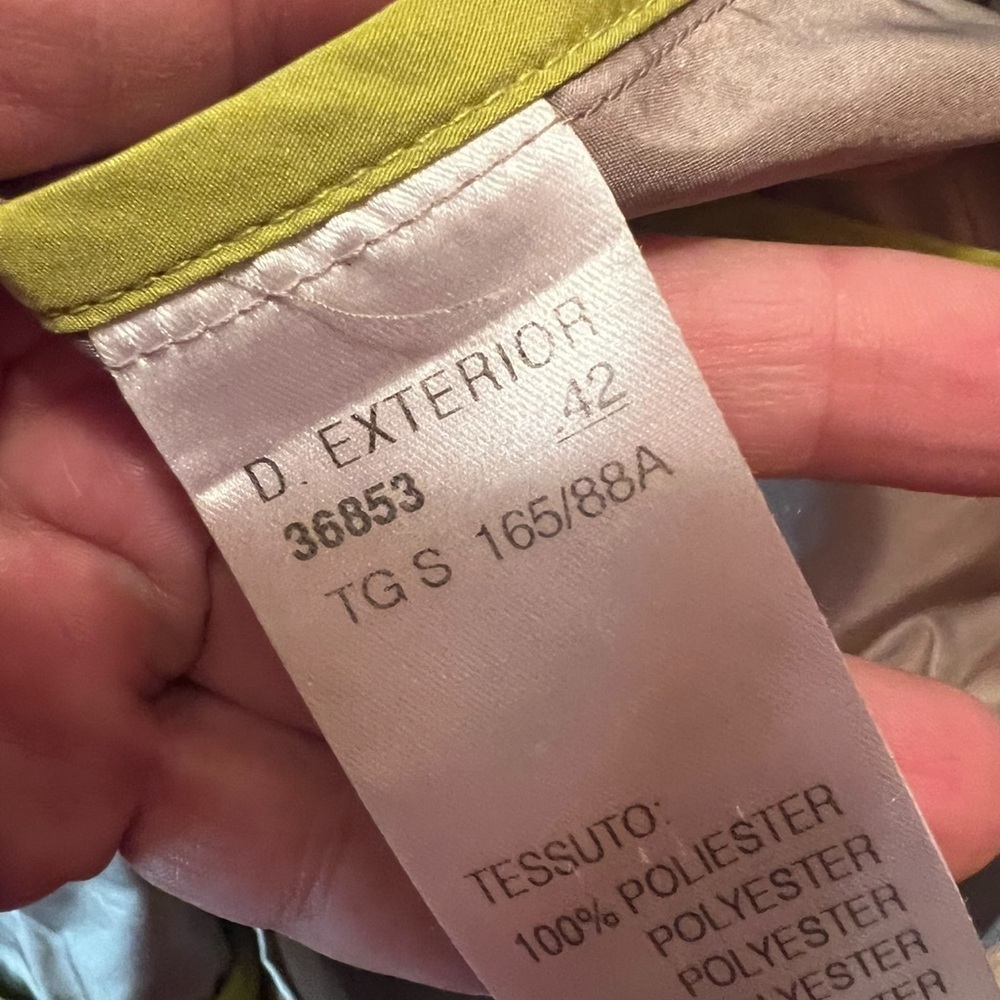 D. Exterior / Rizik Bros Taupe Laser-Cut Hem Coat Size 42 Lime Lined Jacket - Picture 7 of 9